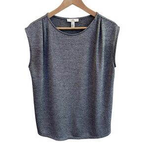 H by Halston Top Size Small Gray Pleated Neck Cap Sleeve Raindrops Grey Designer